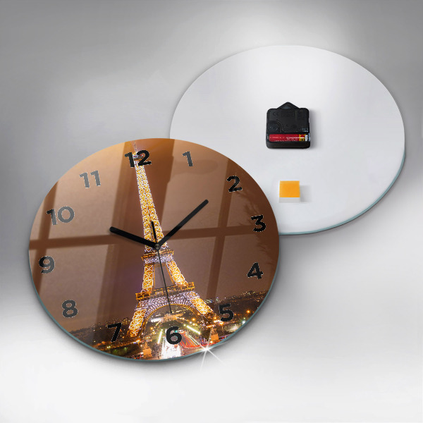 Ceas rotund de perete din sticlă Turnul Eiffel iluminat