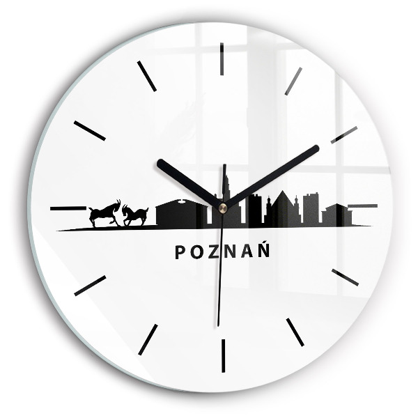 Ceas rotund de perete din sticlă Grafică panoramică Poznań