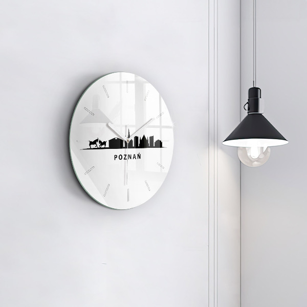 Ceas rotund de perete din sticlă Grafică panoramică Poznań