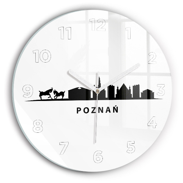 Ceas rotund de perete din sticlă Grafică panoramică Poznań