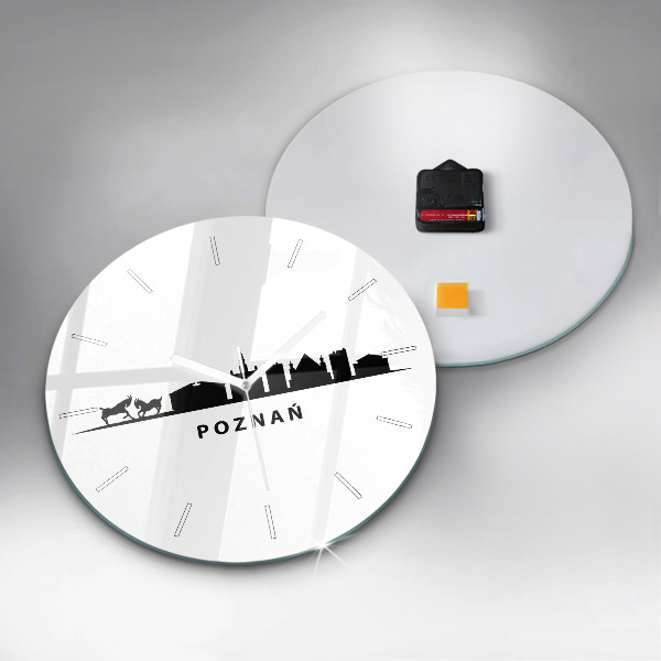 Ceas rotund de perete din sticlă Grafică panoramică Poznań