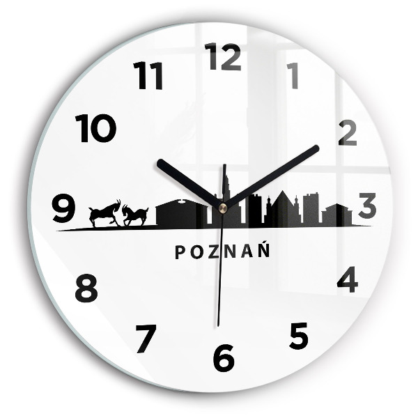 Ceas rotund de perete din sticlă Grafică panoramică Poznań