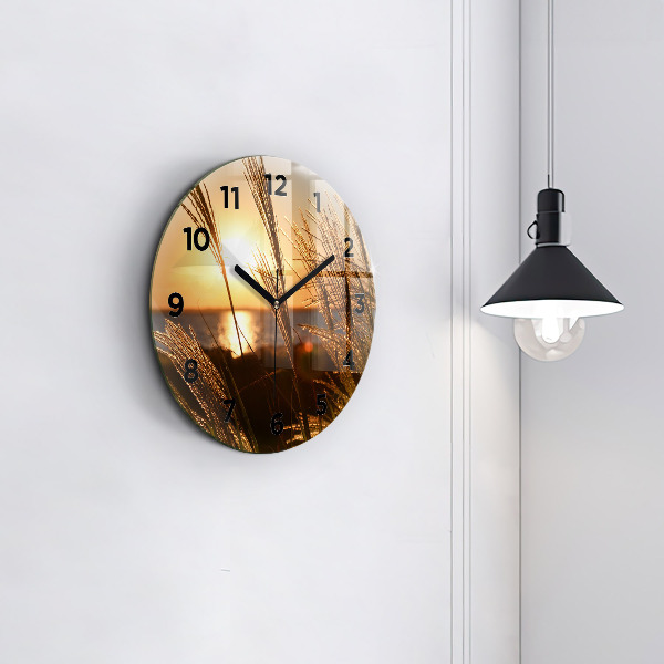 Ceas rotund de perete din sticlă Grâu în soarele auriu