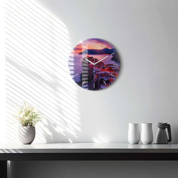 Ceas rotund de perete din sticlă Case lângă lac