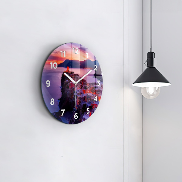 Ceas rotund de perete din sticlă Case lângă lac