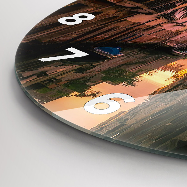 Ceas rotund de perete din sticlă Vedere asupra canalului din oraș