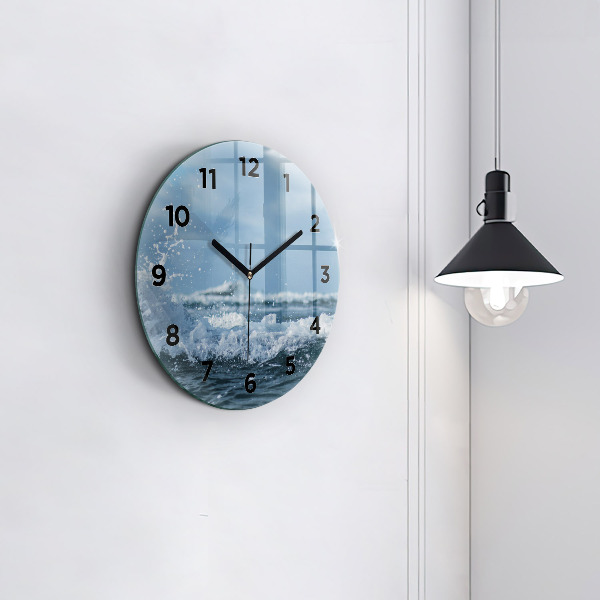 Ceas rotund de perete din sticlă Fotografie cu valurile mării