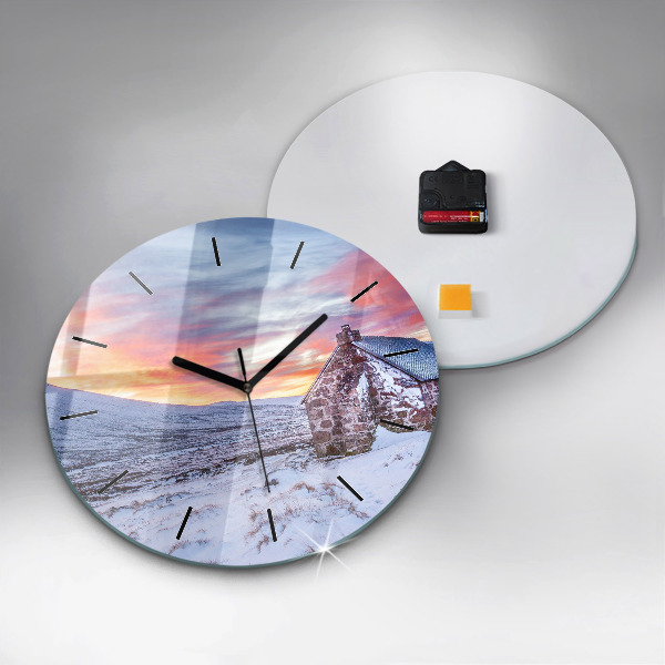 Ceas rotund de perete din sticlă Cabană la munte