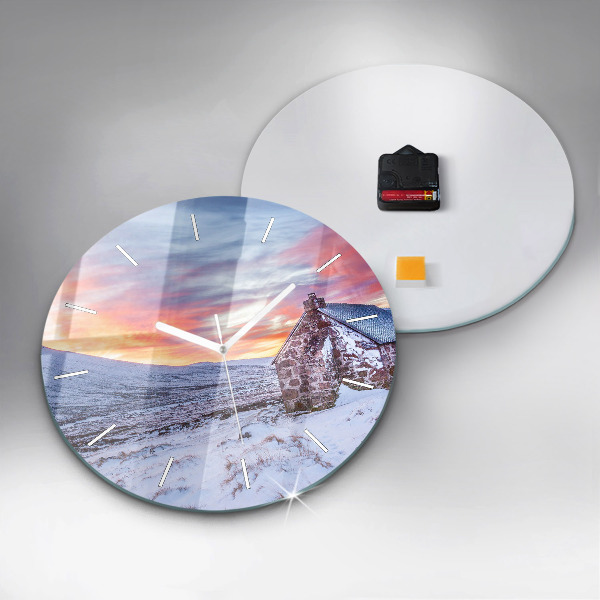 Ceas rotund de perete din sticlă Cabană la munte
