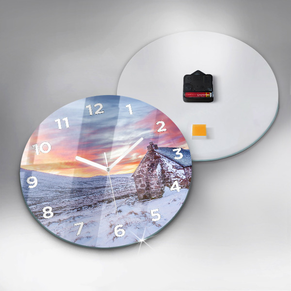 Ceas rotund de perete din sticlă Cabană la munte