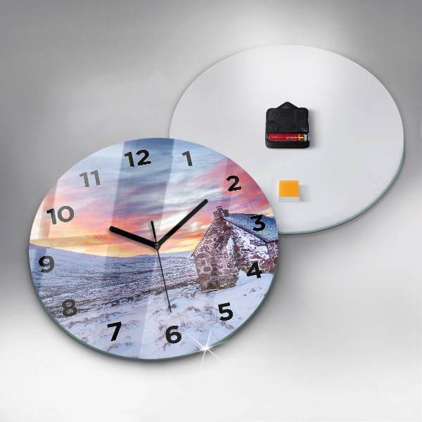 Ceas rotund de perete din sticlă Cabană la munte