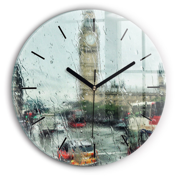 Ceas rotund de perete din sticlă Londra ploioasă