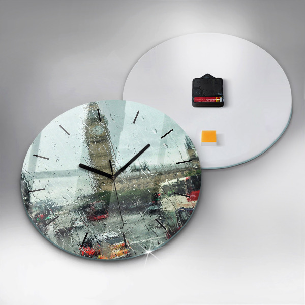 Ceas rotund de perete din sticlă Londra ploioasă