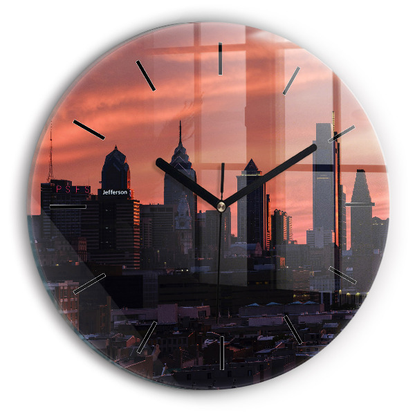 Ceas rotund de perete din sticlă Orizontul orașului Philadelphia