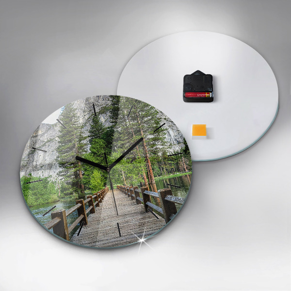 Ceas rotund de perete din sticlă Pod de lemn Yosemite