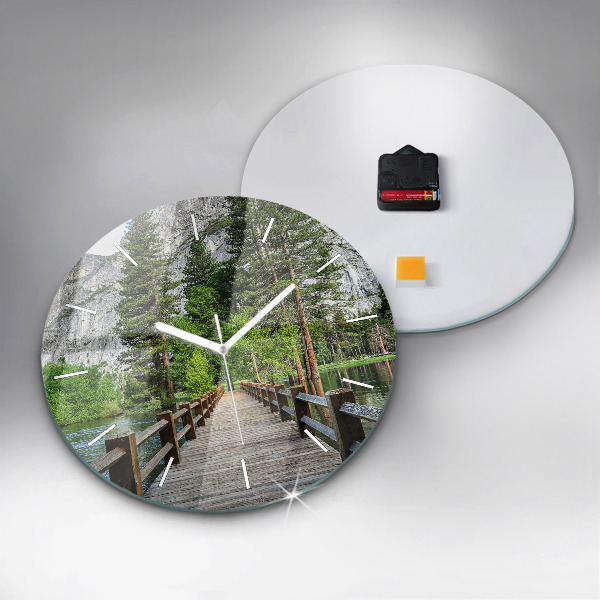 Ceas rotund de perete din sticlă Pod de lemn Yosemite