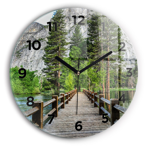 Ceas rotund de perete din sticlă Pod de lemn Yosemite