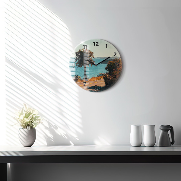 Ceas rotund de perete din sticlă Palmieri în Malibu