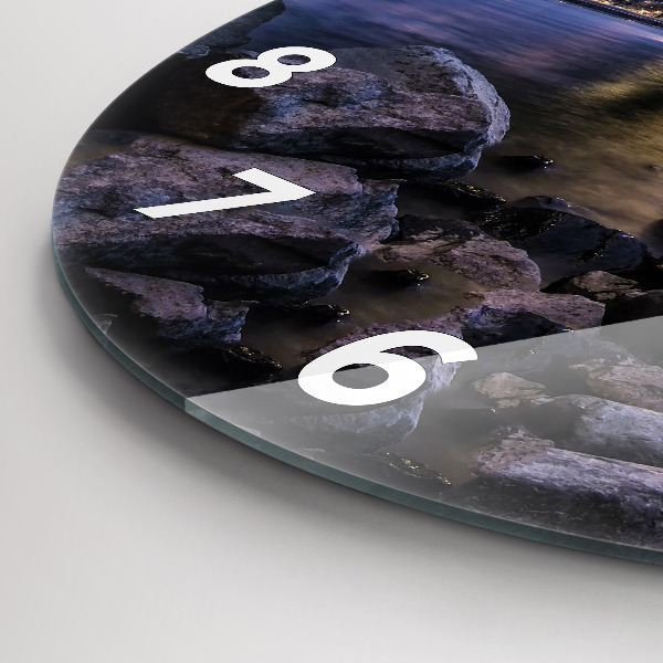 Ceas rotund de perete din sticlă Mal stâncos sub pod