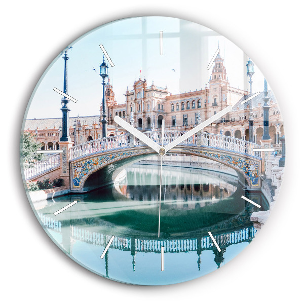 Ceas rotund de perete din sticlă Plaza de España din Sevilla