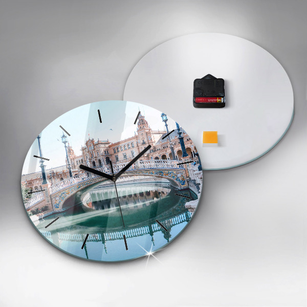 Ceas rotund de perete din sticlă Plaza de España din Sevilla