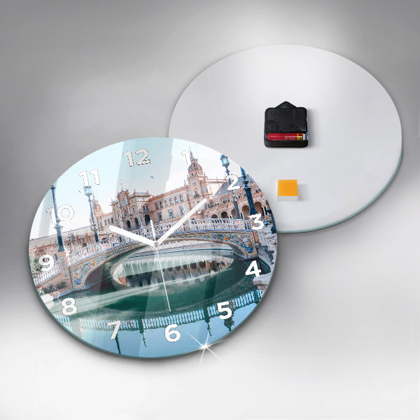 Ceas rotund de perete din sticlă Plaza de España din Sevilla
