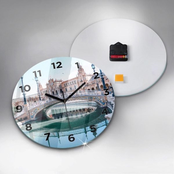 Ceas rotund de perete din sticlă Plaza de España din Sevilla