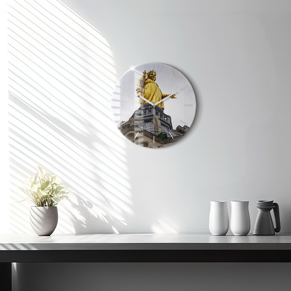 Ceas rotund de perete din sticlă Statuia Maicii Domnului din Lyon