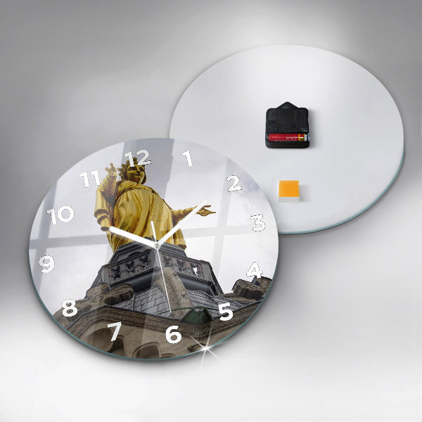 Ceas rotund de perete din sticlă Statuia Maicii Domnului din Lyon