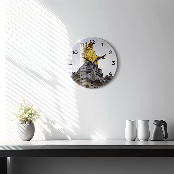 Ceas rotund de perete din sticlă Statuia Maicii Domnului din Lyon