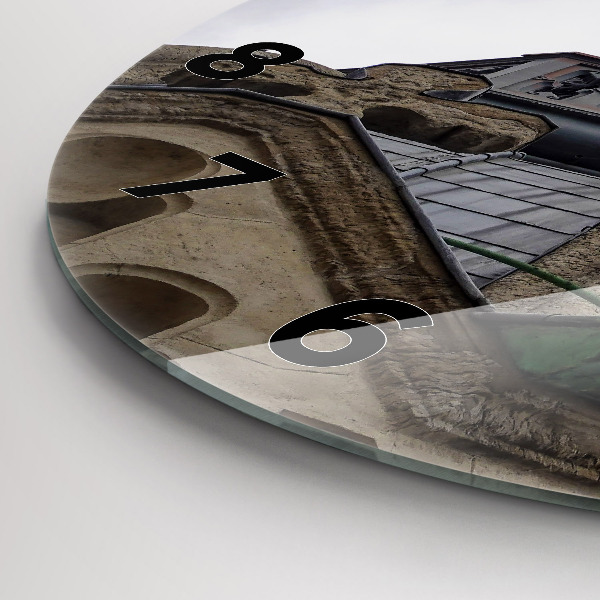 Ceas rotund de perete din sticlă Statuia Maicii Domnului din Lyon