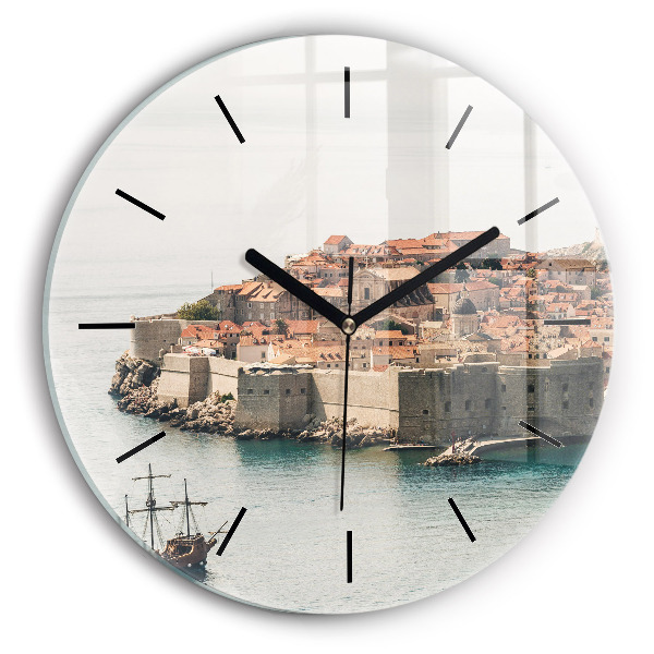Ceas rotund de perete din sticlă Nava cu pânze în Dubrovnik