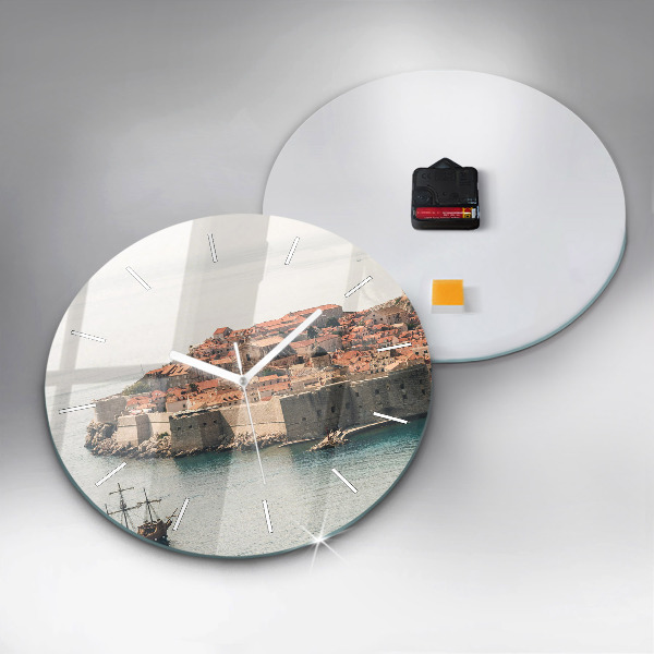Ceas rotund de perete din sticlă Nava cu pânze în Dubrovnik