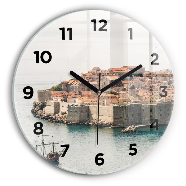 Ceas rotund de perete din sticlă Nava cu pânze în Dubrovnik