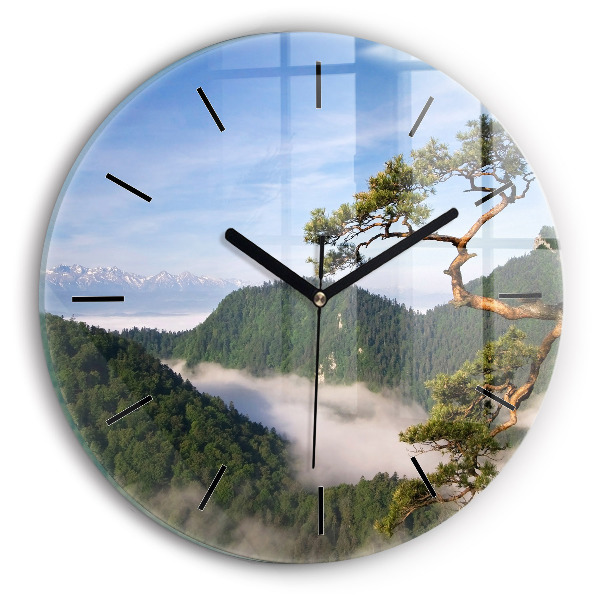 Ceas rotund de perete din sticlă Sokolica Wierch în Munții Pieniny