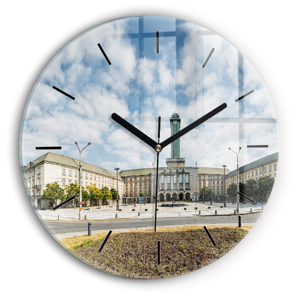 Ceas rotund de perete din sticlă Panorama orasului Ostrava