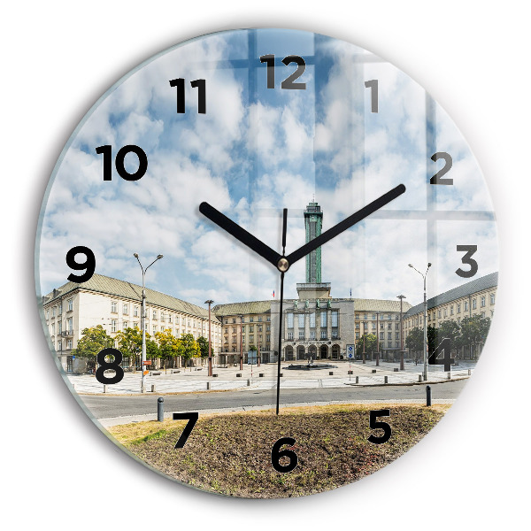 Ceas rotund de perete din sticlă Panorama orasului Ostrava