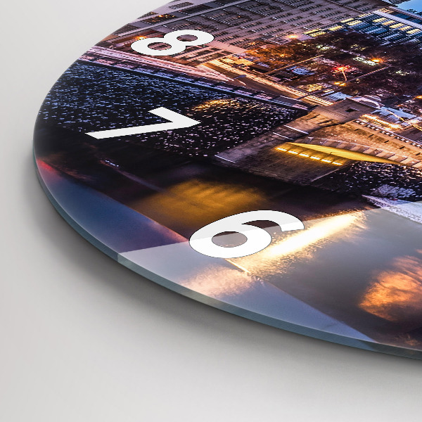 Ceas rotund de perete din sticlă Panorama orasului Plzen