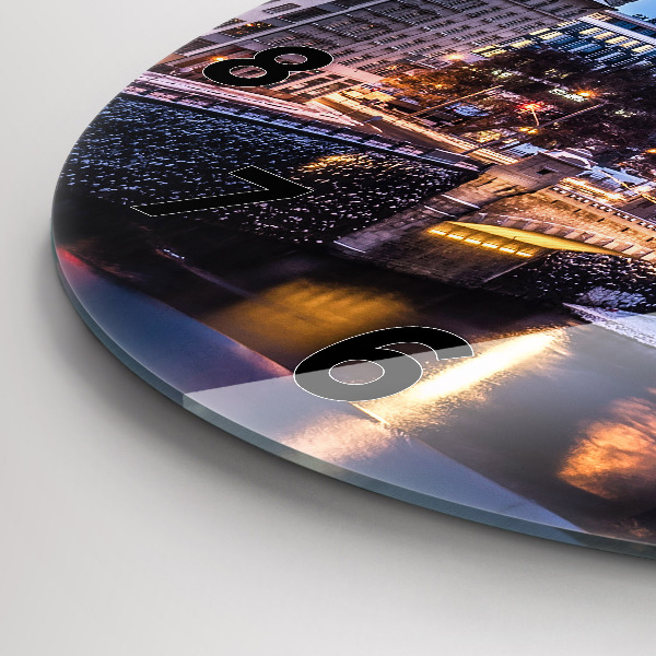 Ceas rotund de perete din sticlă Panorama orasului Plzen