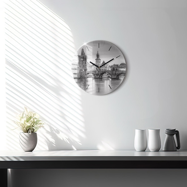 Ceas rotund de perete din sticlă Podul Carol din Praga