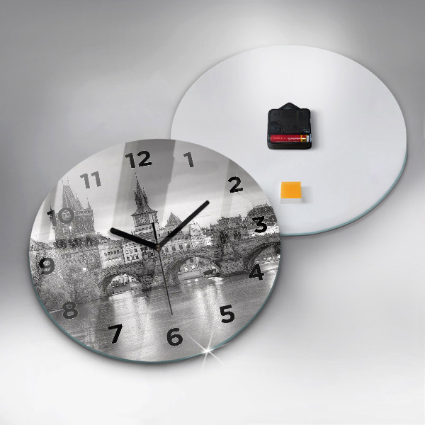 Ceas rotund de perete din sticlă Podul Carol din Praga