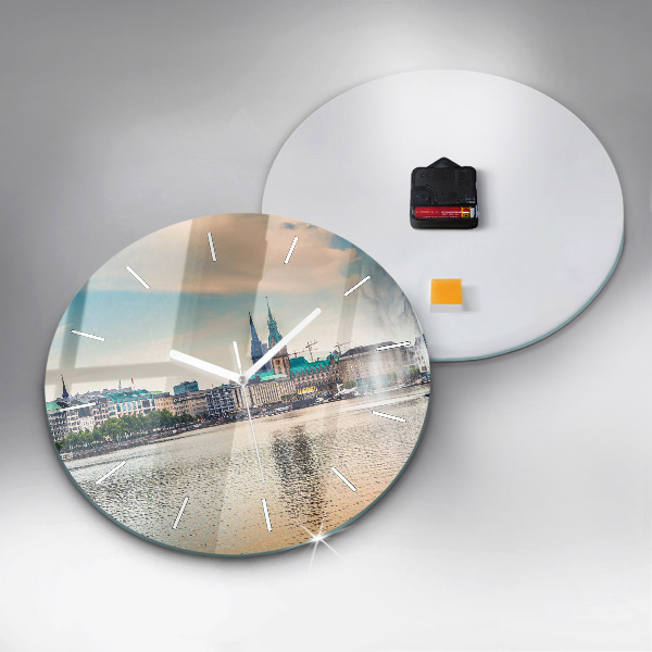 Ceas rotund de perete din sticlă Binnenalster din Hamburg