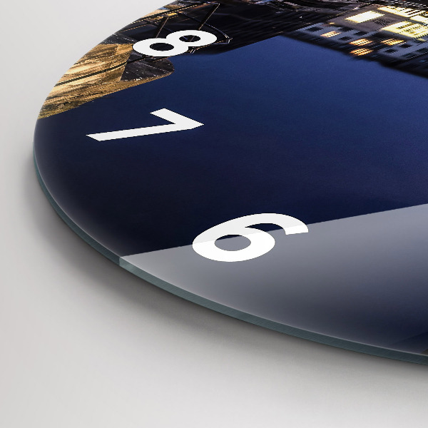 Ceas rotund de perete din sticlă Orașul iluminat noaptea