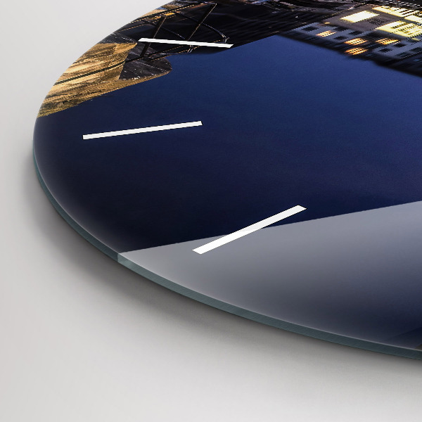 Ceas rotund de perete din sticlă Orașul iluminat noaptea