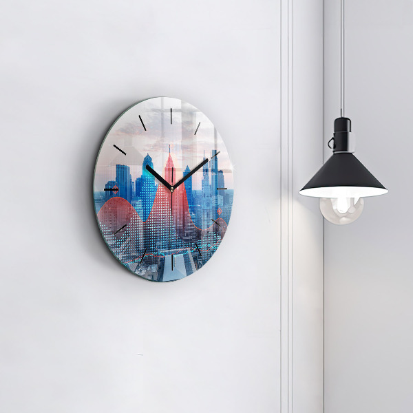 Ceas rotund de perete din sticlă Zgârie-nori din Philadelphia