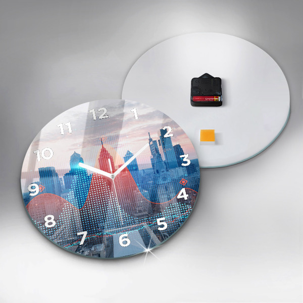 Ceas rotund de perete din sticlă Zgârie-nori din Philadelphia