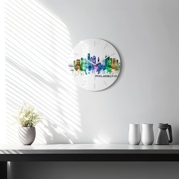 Ceas rotund de perete din sticlă Filadelfia colorată