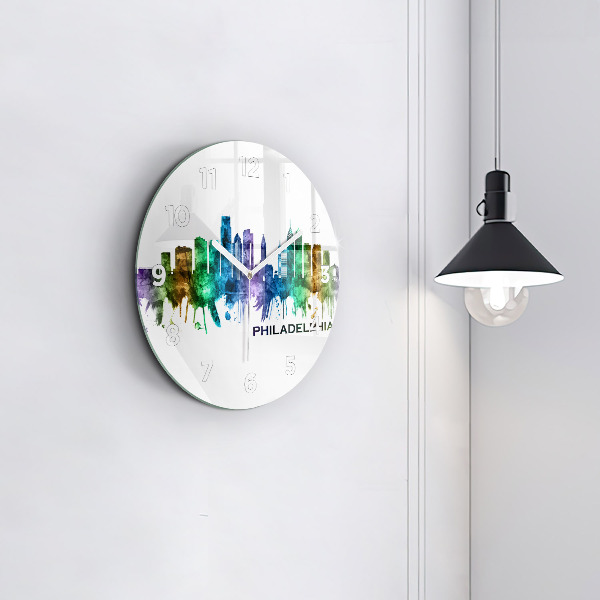 Ceas rotund de perete din sticlă Filadelfia colorată