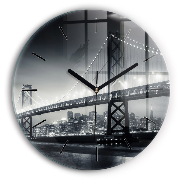 Ceas rotund de perete din sticlă Pod noaptea San Francisco