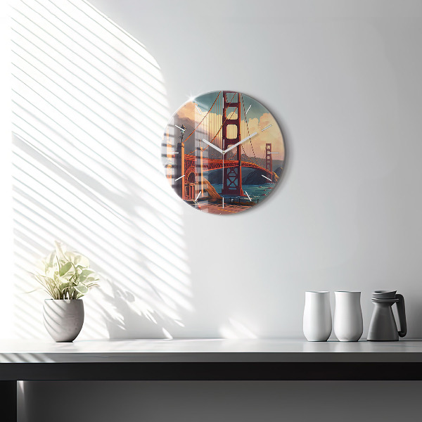 Ceas rotund de perete din sticlă Pod din San Francisco